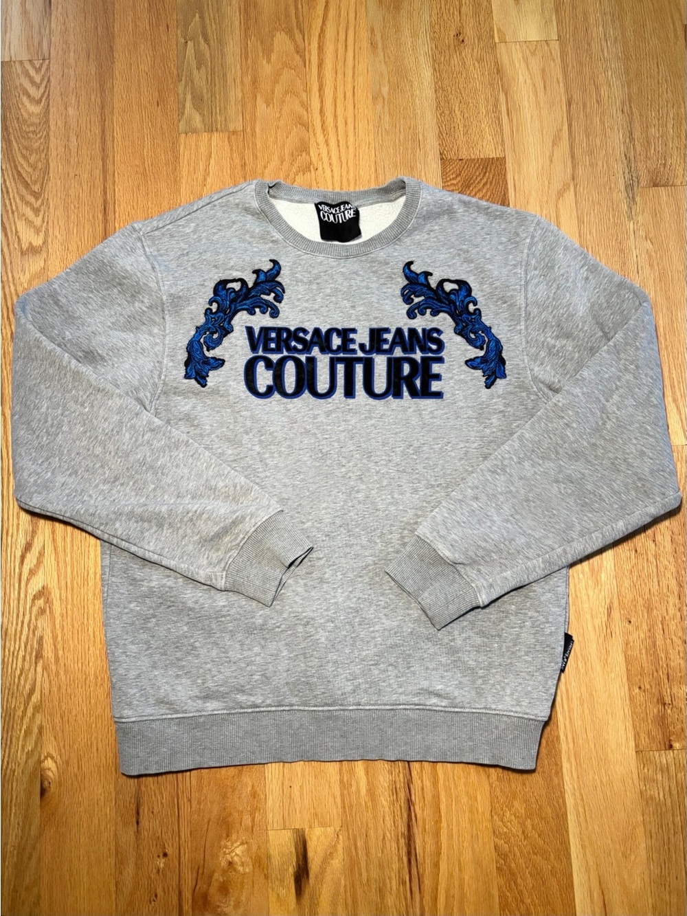 Versace Blue Hibiscus Silver Crewneck Sweatshirt